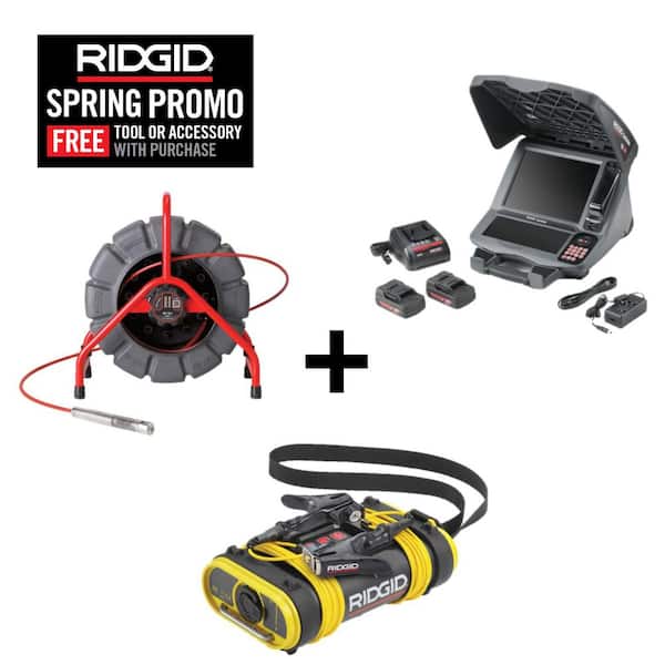 See Snake Mini Inspection Pipe/ Sewer Camera Reel w/ CS12x Digital Monitor Kit and ST-305 5-Watt Line Transmitter Bundle