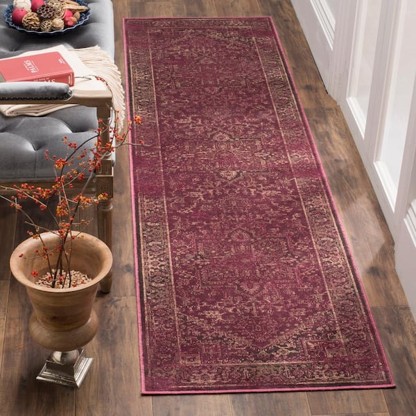 Vintage Raspberry 2 ft. x 8 ft. Border Runner Rug