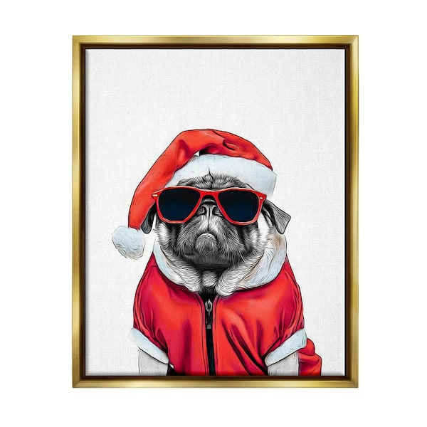 Stupell Industries Funny Pug Santa Hat by Annalisa Latella 1-Piece Floater Frame Graphic Print Animal Poster Art Print 31 in. x 25 in.