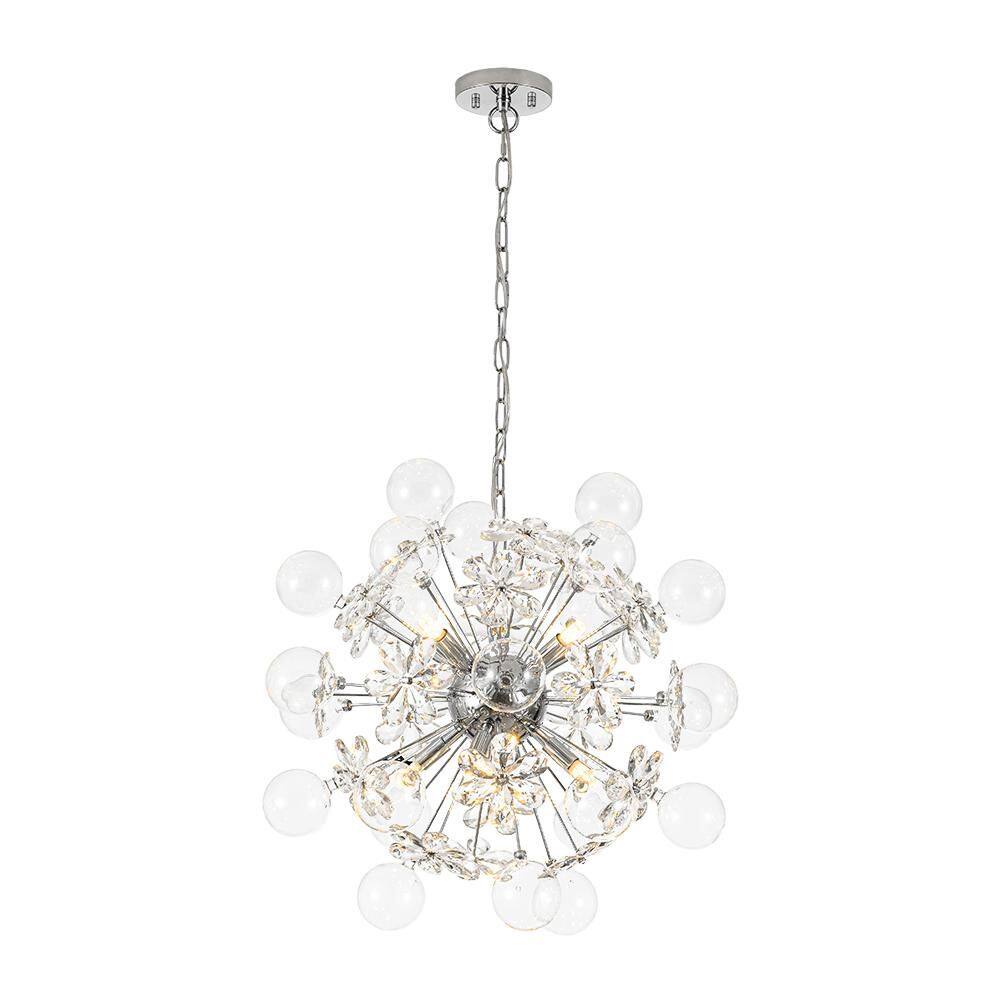 Yvon 9-Light 23.6 in.W Chrome Crystal Flower and Glass Globe Chandelier for Living Room and Entryway price history on PriceWatchPro