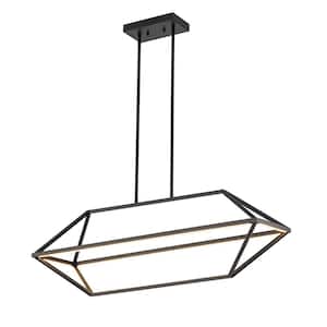 Enzo 1-Light Black LED Rectangle Geometric Kitchen Island Pendant Light