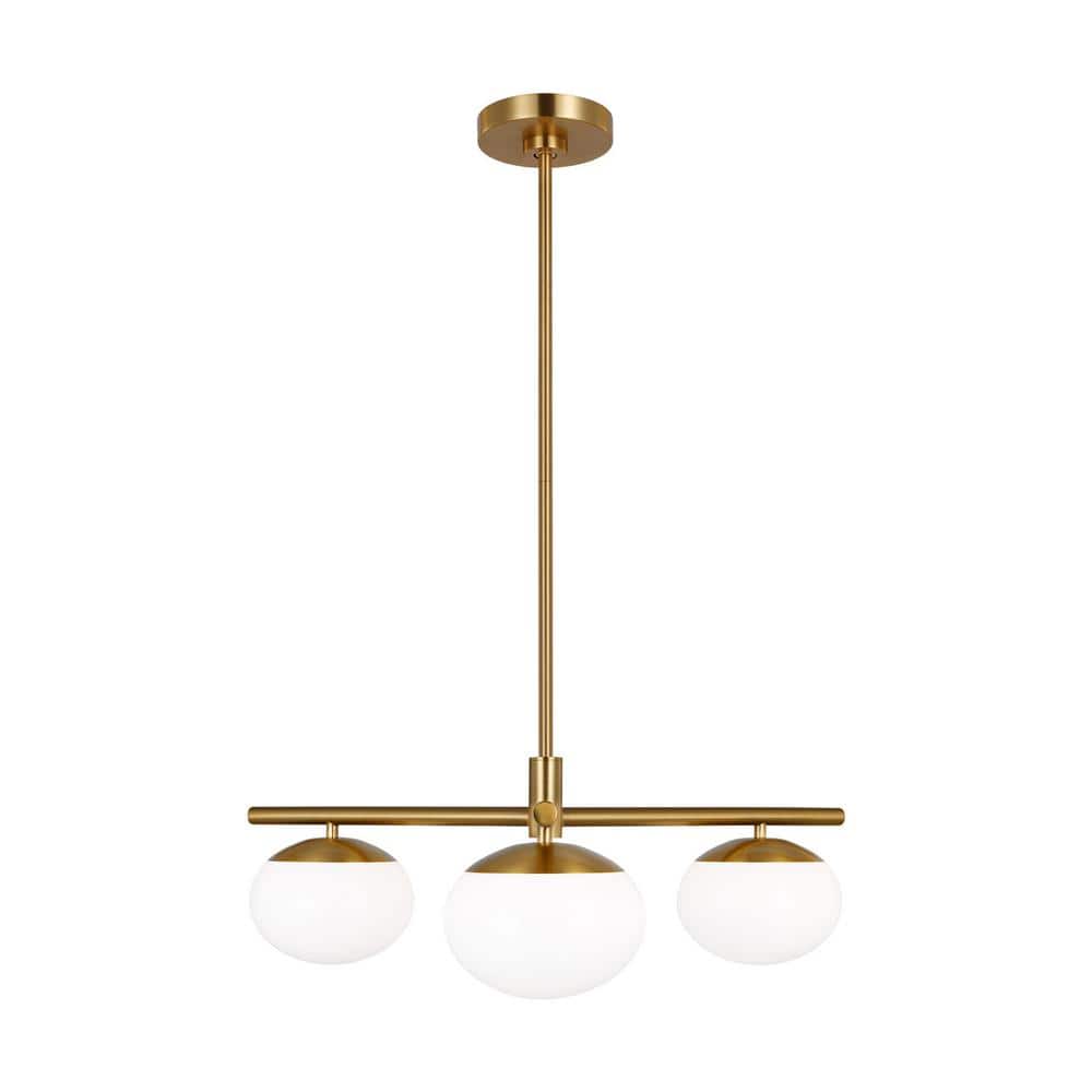 Burnished Brass 3-Light Globe Chandelier with Milk Glass Shades