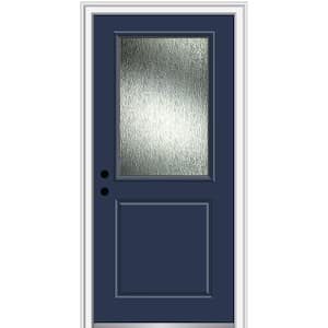 32 in. x 80 in. Right-Hand/Inswing Rain Glass Naval Fiberglass Prehung Front Door on 6-9/16 in. Frame