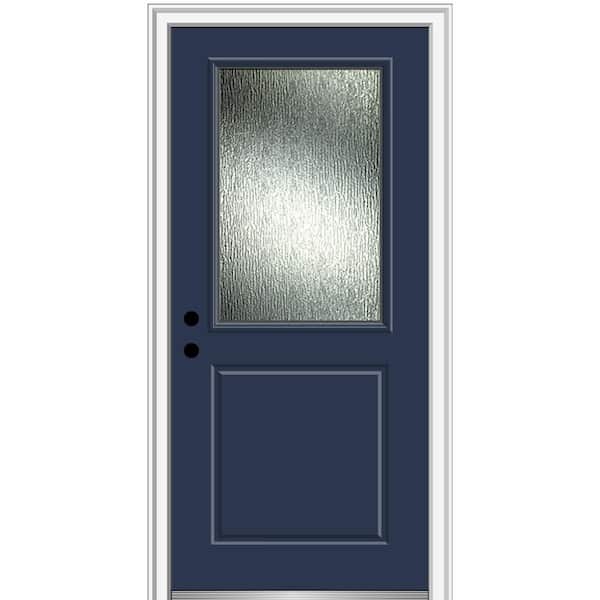 Rain Glass 32 in. x 80 in. Right-Hand/Inswing Painted Revival Blue Fiberglass Prehung Front Door on 6-9/16 in. Frame