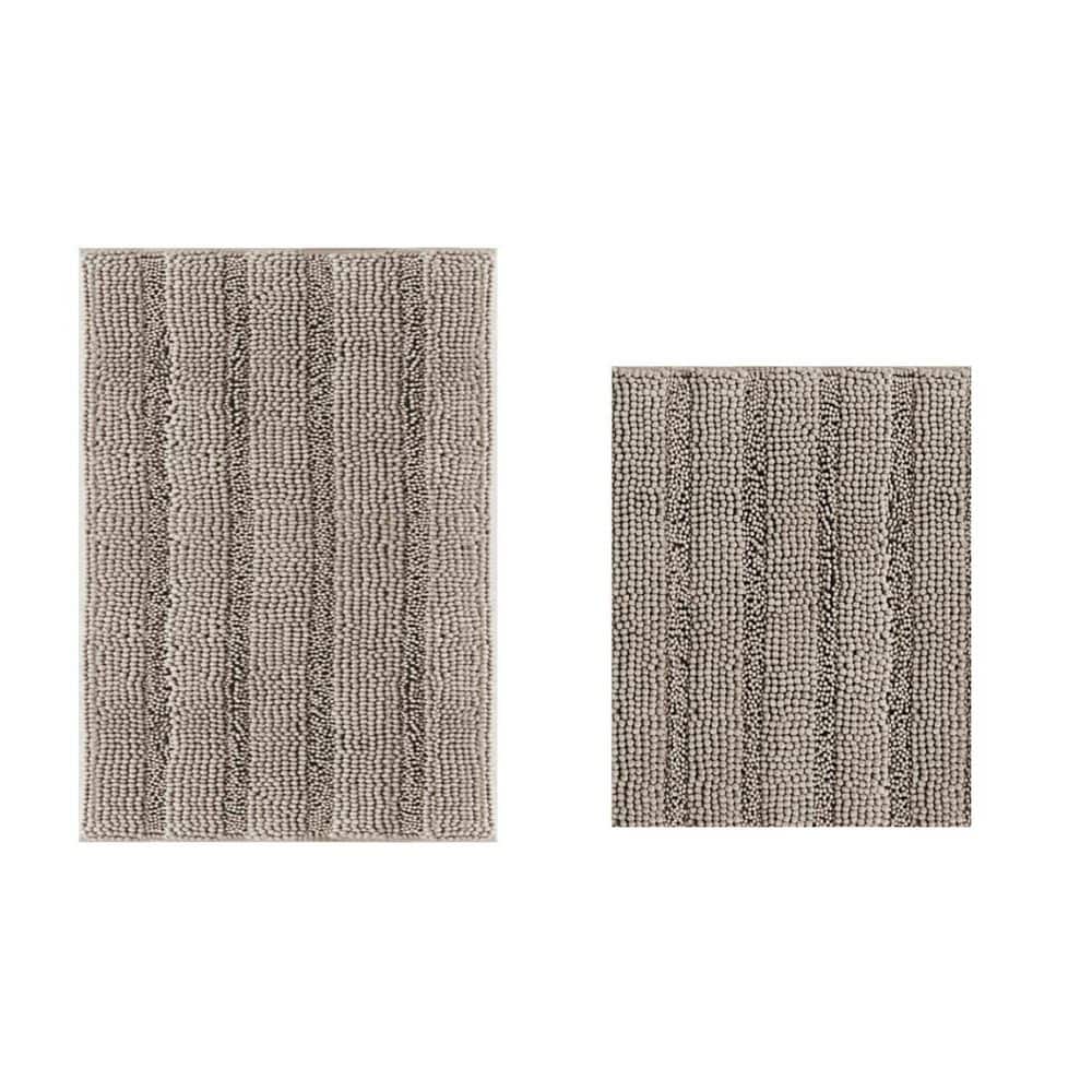 32 in. x 20 in. and 24 in. x 17 in. Bath Mat in Taupe, Extra Thick Chenille Striped Pattern Shaggy Bath Rugs price history on PriceWatchPro