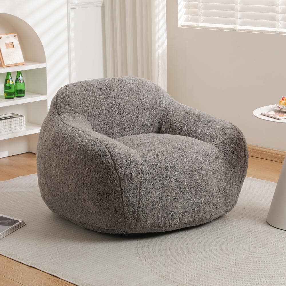Noble House Stella Light Gray Faux Fur Bean Bag Chair with Memory Foam Filler 120942 The Home Depot