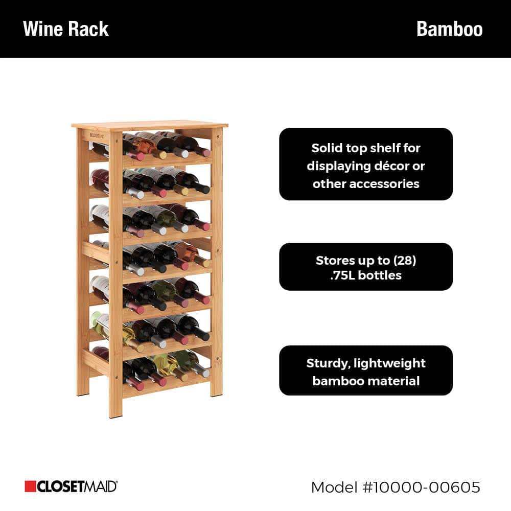 Natural Bamboo 28-Bottle Wine Rack with Top Shelf