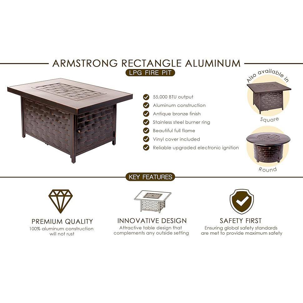 Armstrong Bronze Aluminum Gas Fire Pit Table with Clear Fire Glass