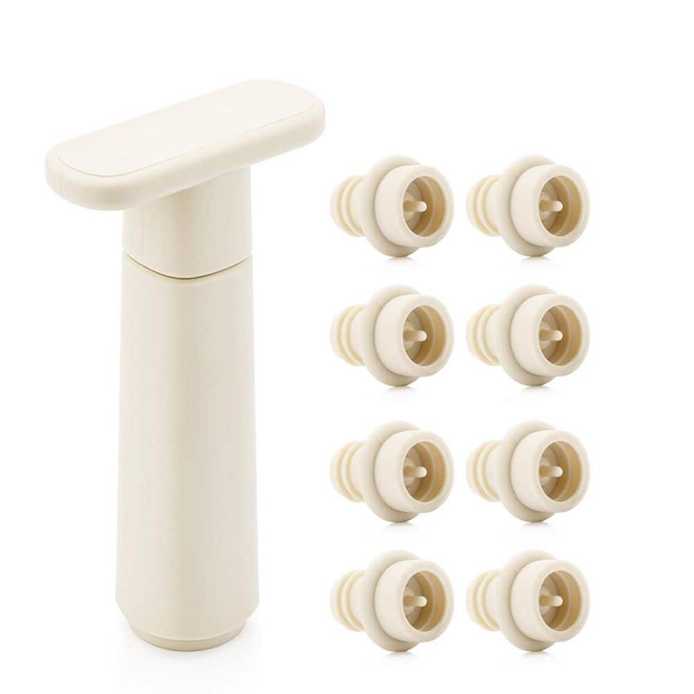 Plastic Wine Saver Vacuum Pump with 8 Stoppers, Reusable Bottle Sealer for Freshness, Kitchen Accessories Gift (Cream) price history on PriceWatchPro