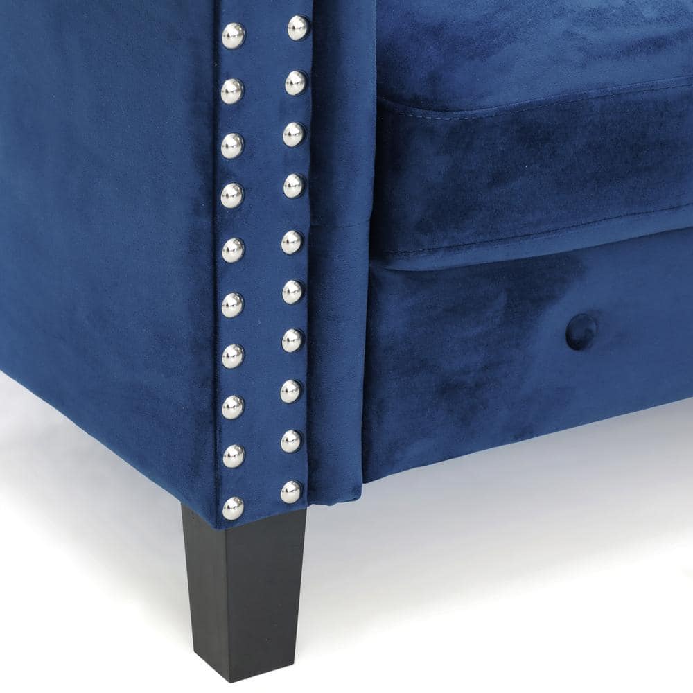 Navy Velvet Tufted Chesterfield Loveseat with Nailhead Trim