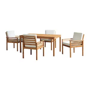 Okemo 5-Piece Acacia Wood Outdoor Dining Set with Table and 4 Dining Chairs with Cushions