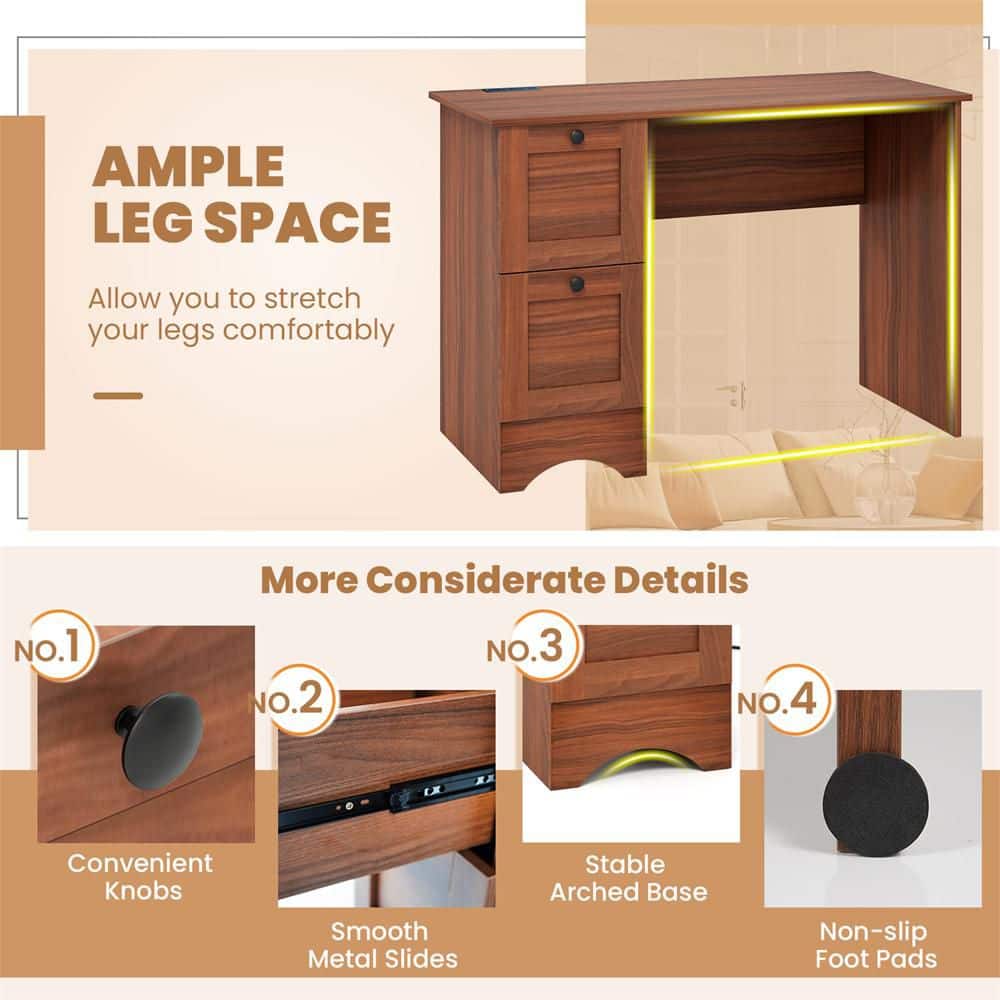 Charming Brown Engineered Wood Computer Desk with 3 Drawers