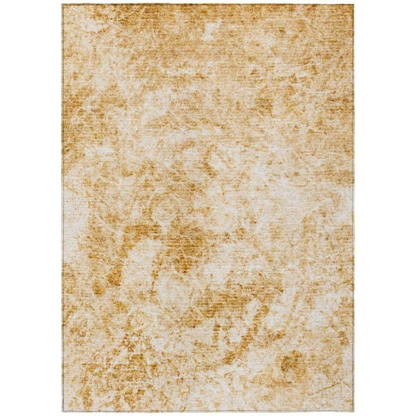 HomeRoots Cream and Gold 5 ft. x 8 ft. Woven Abstract Rectangle Indoor/Outdoor Area Rug
