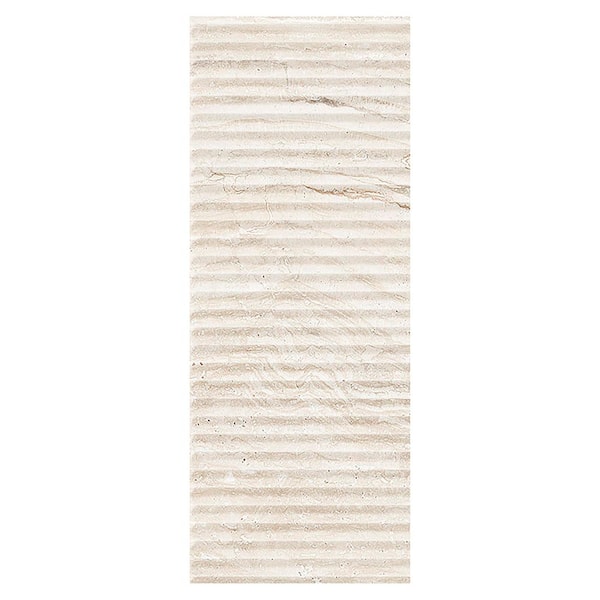 Spanish Marmol Deco Ivory 4 in. x 12 in. 3D Textured Travertine Look Porcelain Wall Tile Sample