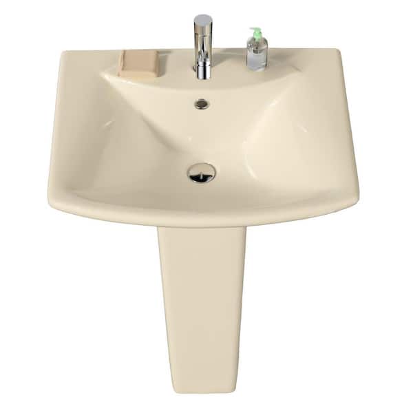 19 in. D x 24 in. W Bathroom Pedestal Sink Combo Novelty/Specialty Vitreous China in Bone with 1 Faucet Hole