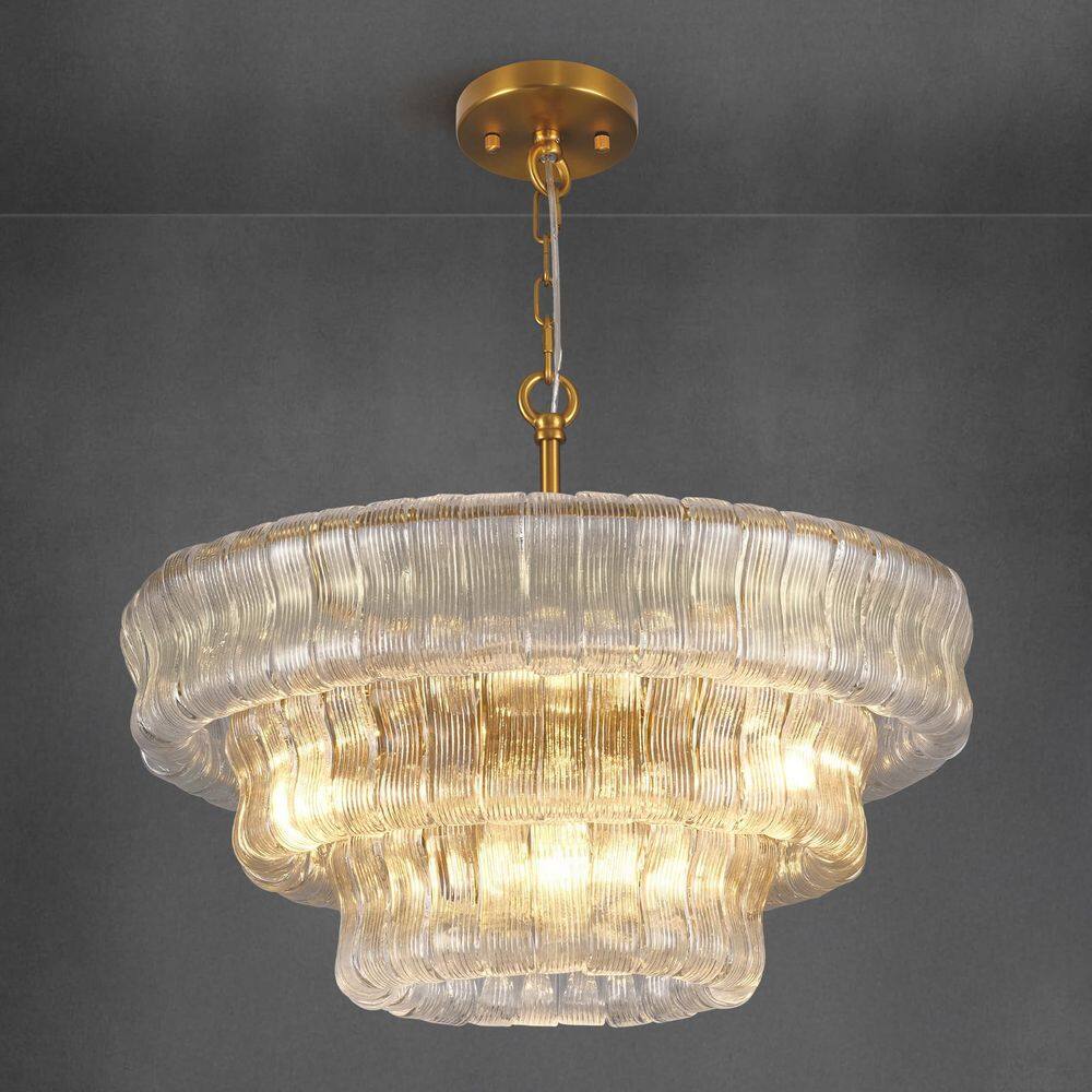 24 in. 8-Light Brass Round Dining Room Chandelier, 3-Tier Kitchen Island Chandelier, for Living Room, Bedroom, Foyer price history on PriceWatchPro