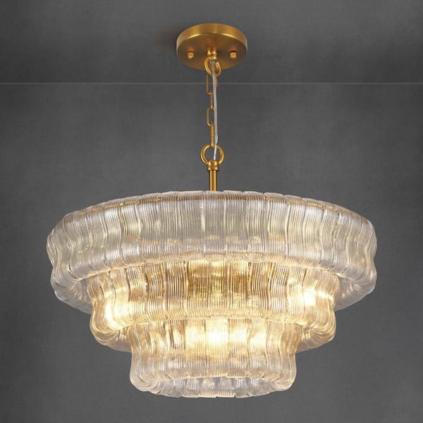 24 in. 8-Light Brass Round Dining Room Chandelier, 3-Tier Kitchen Island Chandelier, for Living Room, Bedroom, Foyer