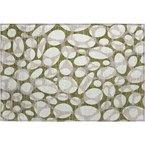 Mayfield Premium Machine Washable Abstract AMF2536 Olive 2 ft. x 3 ft. Accent Rug