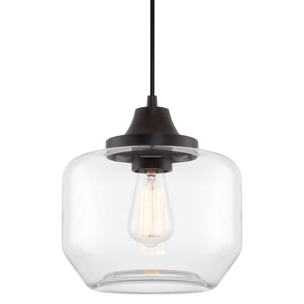 Kira Home Maia 60-Watt 1-Light Oil-Rubbed Bronze Farmhouse Pendant Light with Clear Shade, No Bulb Included