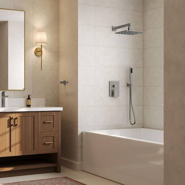 IntelliFlow Single Handle 2-Spray 10in. Tub and Shower Faucet 2.5 GPM with 3-Color LED in Brushed Nickel Valve Included