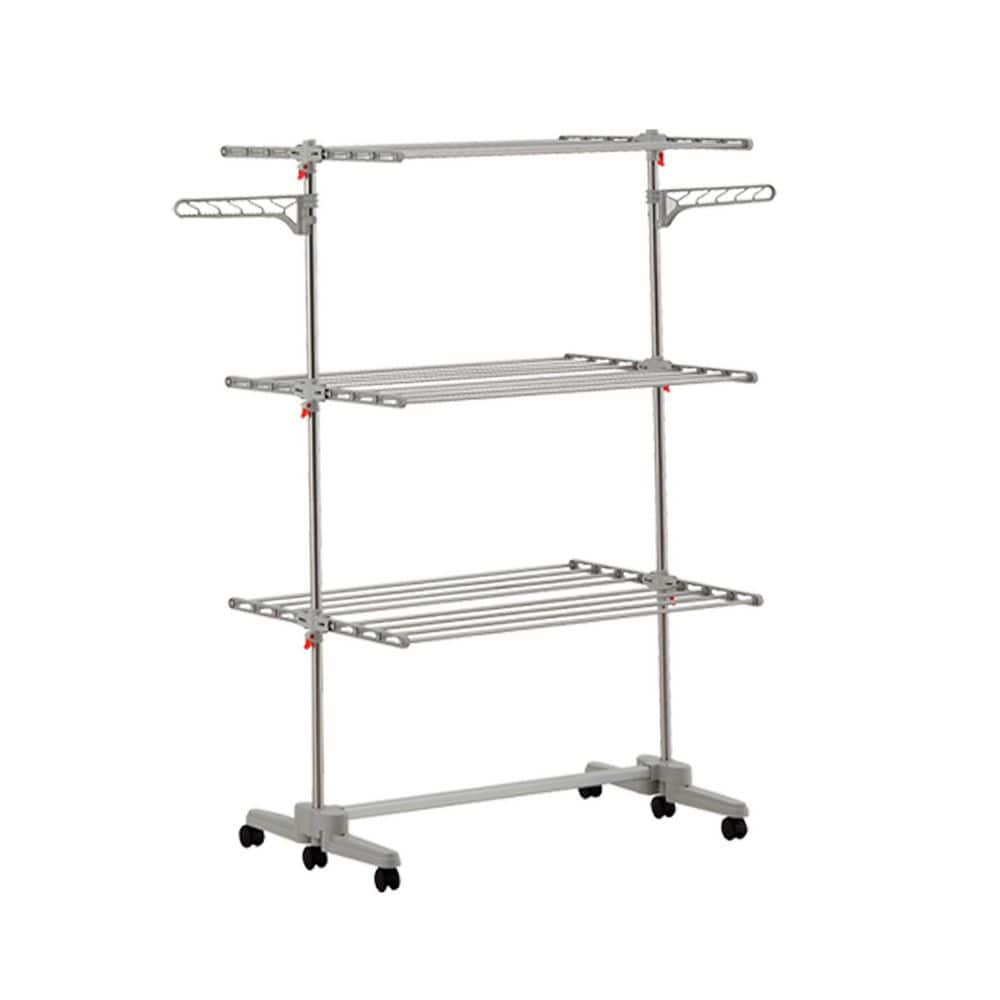 Hulife 57 1/2 in. x 55 in. 3-Tier Foldable Clothes Drying Rack, Stainless Steel/Gray