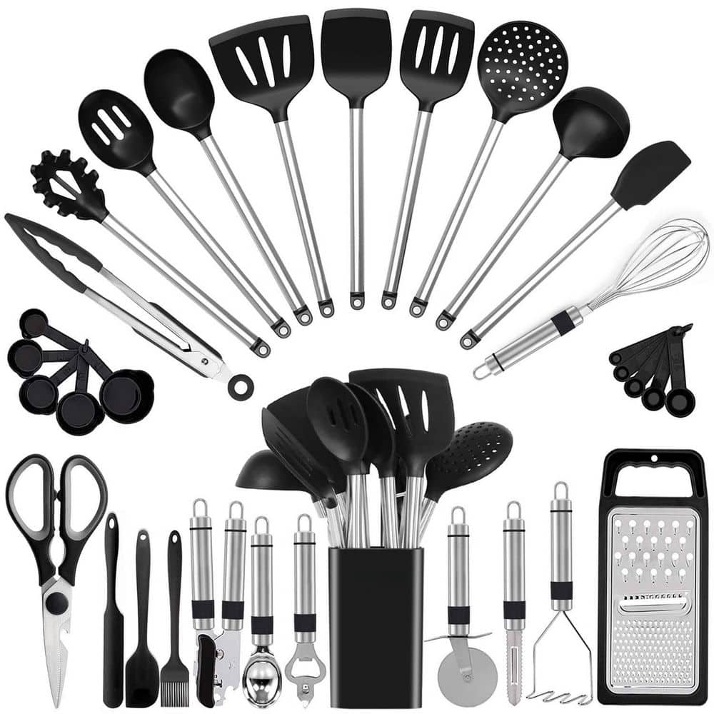 33 Piece Black Silicone and Stainless Steel Kitchen Utensil Set Includes All Need to Cook Utensil for Nonstick Cookware price history on PriceWatchPro