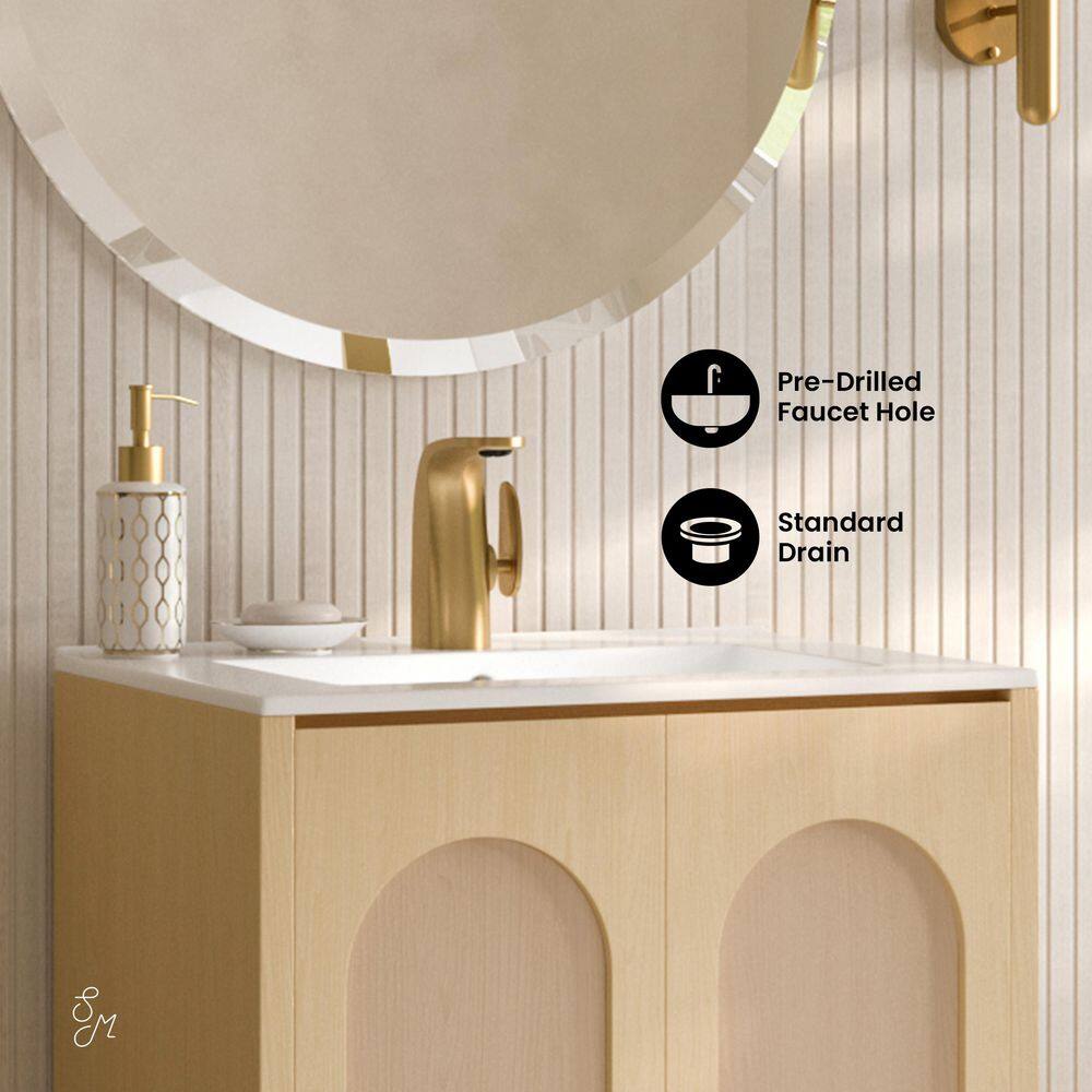 Plaisir II 24" Natural Oak Freestanding Bathroom Vanity with White Ceramic Sink Top