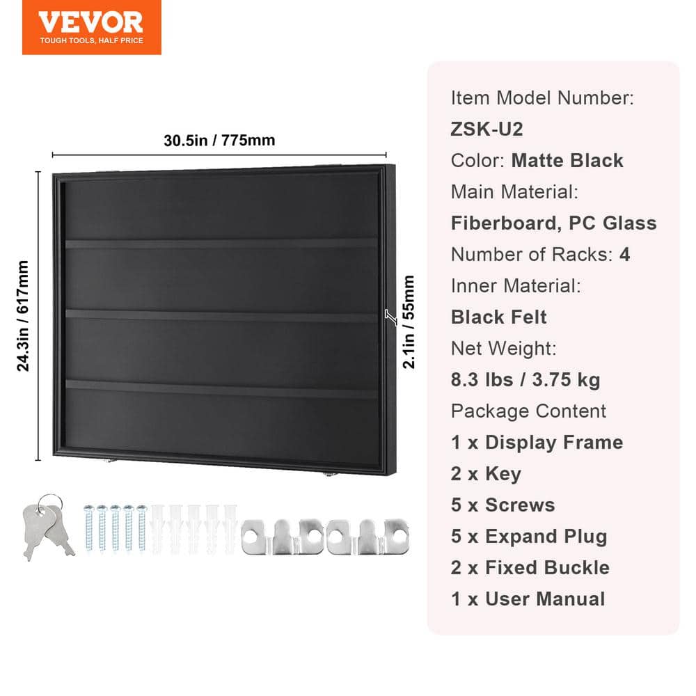 Black Lockable Wall Mounted Sports Card Display Case with UV Protection