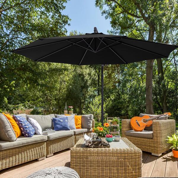 SANLUCE 10 ft. Cantilever Patio Umbrella With Easy Adjustment, Solution-Dyed Fabric, 8 Ribs for Backyard, Poolside in Black