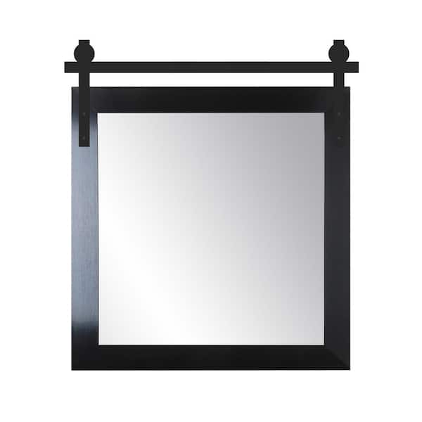 BrandtWorks 34 in. W x 37 in. H Glossy Black Square Barn Door Framed Mirror