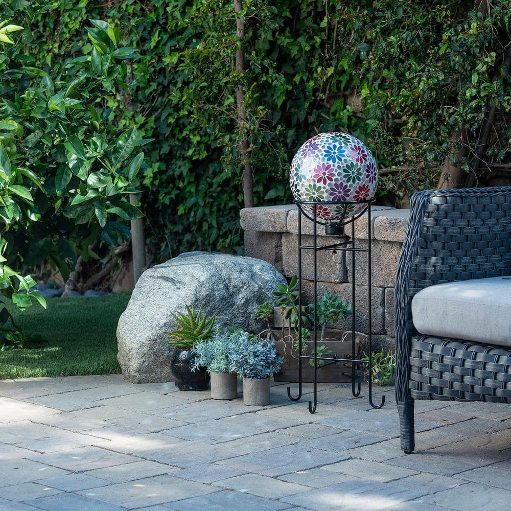 10 in. Colorful Gazing Globe with Mosaic Flower Design