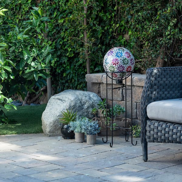 Alpine Corporation 10 in. Colorful Gazing Globe with Mosaic Flower Design