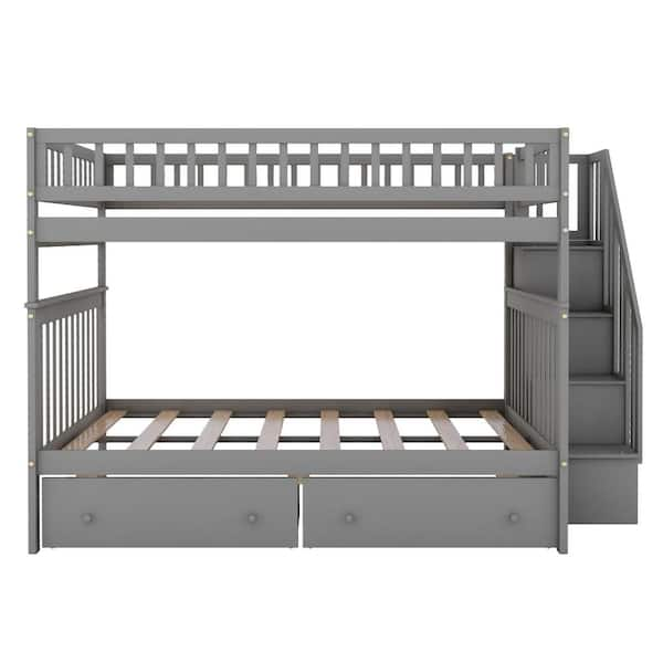 Utopia 4niture Johanes Gray Full Over Full Bunk Bed with Staircase ...