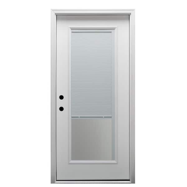 MMI Door 34 in. x 80 in. Internal Blinds Right-Hand Inswing Full Lite Clear Classic Primed Fiberglass Smooth Prehung Front Door