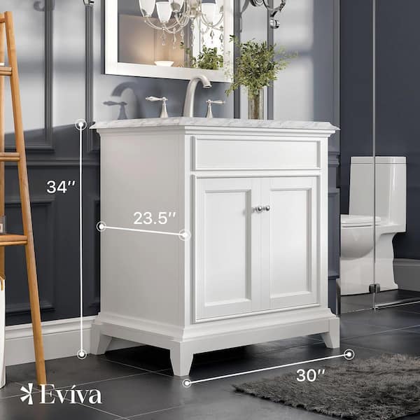 Eviva Elite Princeton 30 in. W x 23.5 in. D x 33.75 in. H Freestanding Bath Vanity in Gray with White Carrara Marble Top
