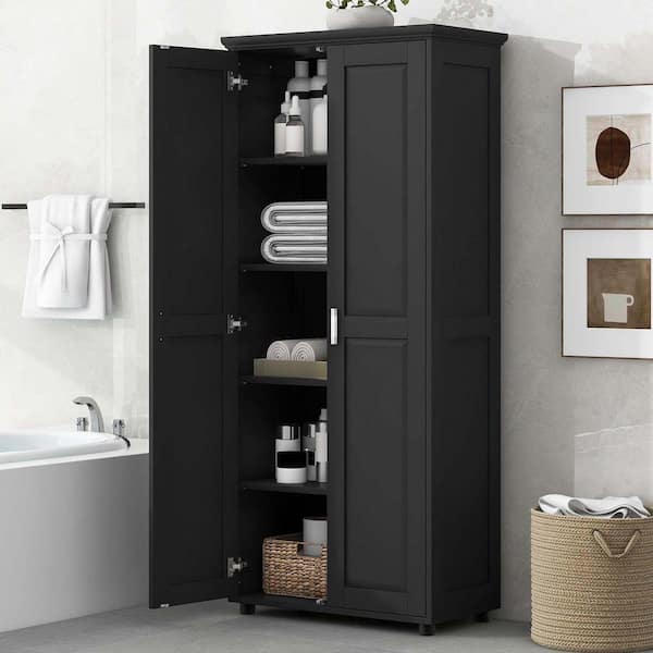 29 in. W x 15 in. D x 71 in. H Black Bathroom Linen Cabinet