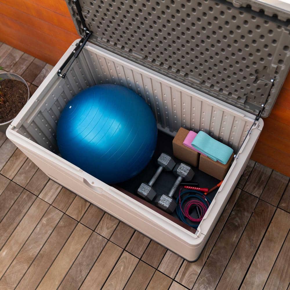 Lifetime 80 Gallon Tan and Brown Lockable Plastic Deck Box