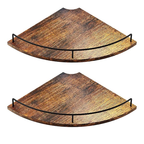 24 in. W x 12 in. D x 6 in. H Rustic Brown Wood Corner Floating Shelves Set of 2 Wall Mount Storage