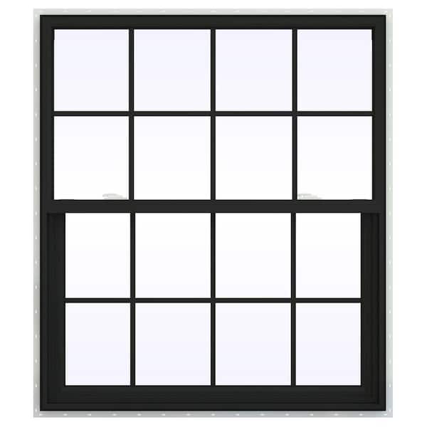 JELD-WEN 42 in. x 42 in. V-2500 Series Bronze Exterior/White Interior FiniShield Vinyl Single Hung Window, Colonial Grids/Grilles