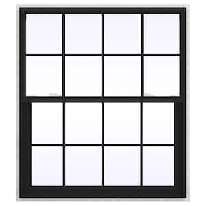 42 in. x 48 in. V-2500 Series Bronze Exterior/White Interior FiniShield Vinyl Single Hung Window, Colonial Grids/Grilles