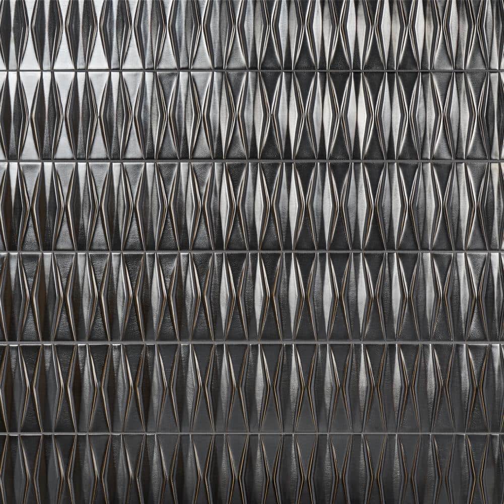 Dark Gray Geometric Glossy Glass Mosaic Tile 12x16