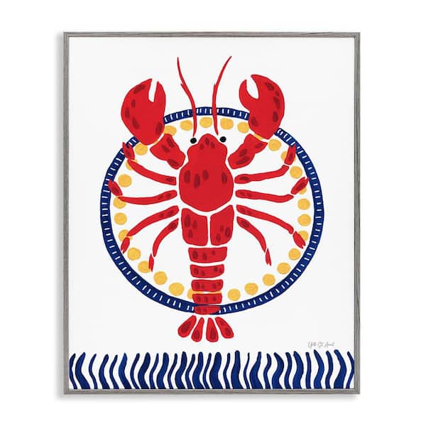 Stupell Industries Kitschy Coastal Lobster by Yvette St. Amant Gray Framed Animal Giclee Art Print 30 in. x 24 in.