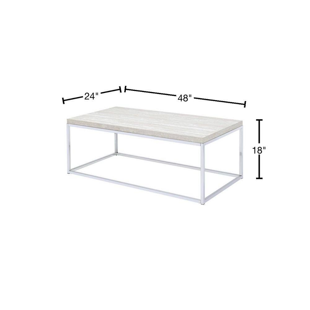 Modern Chrome and White Rectangular Coffee Table with Storage