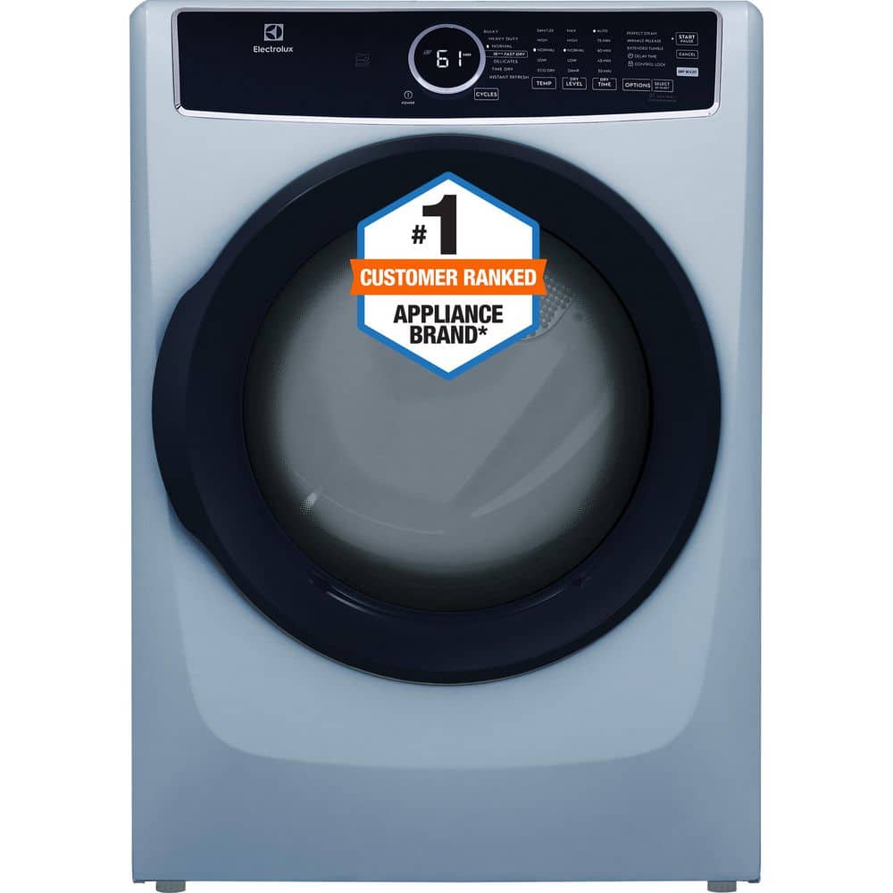 8 cu.ft. Electric Dryer vented Front Load Perfect Steam Dryer with Instant Refresh in Glacier Blue