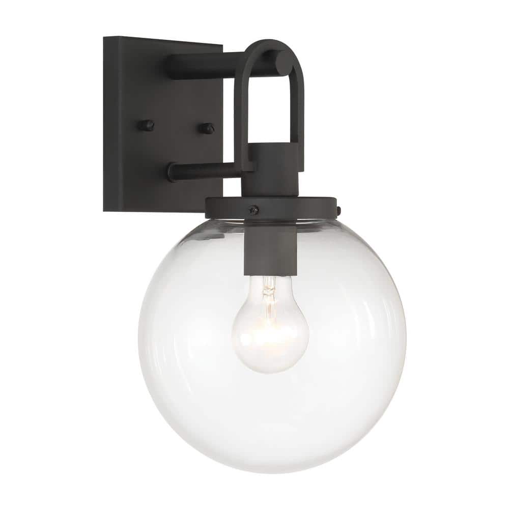 Wenston 13 in. Sand Black Outdoor Hardwired Globe Coach Wall Sconce with Clear Glass Shade and No Bulb Included price history on PriceWatchPro