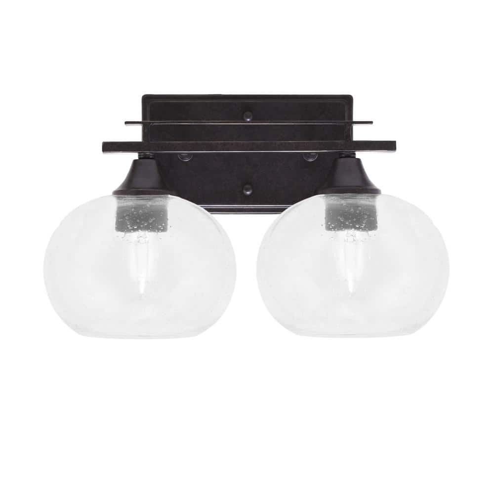 Ontario 14.25 in. 2-Light Vanity Light Dark Granite Clear Bubble Glass Shad
