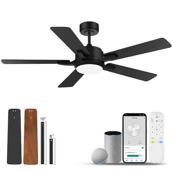 52 in. Smart Outdoor Indoor Walnut Ceiling Fans with LED Lights and Remote, WIFI Alexa App workable, Quiet DC Motor