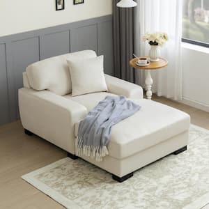 White Velvet Upholstery Material Chaise Lounge with Pillow and Soild Wood Legs