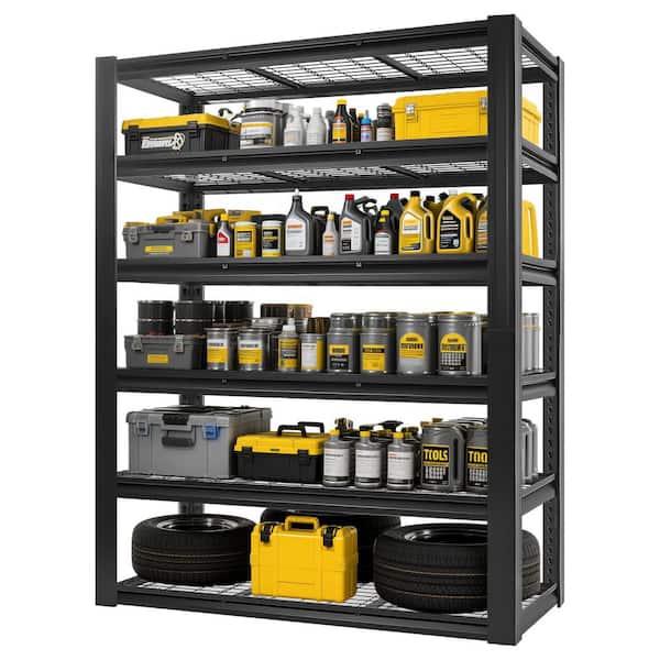 6-Tiers Heavy Duty Metal Adjustable Garage Pantry Organizer Shelving Unit in Black (60 in. W x 83.6 in. H x 23.6 in. D)