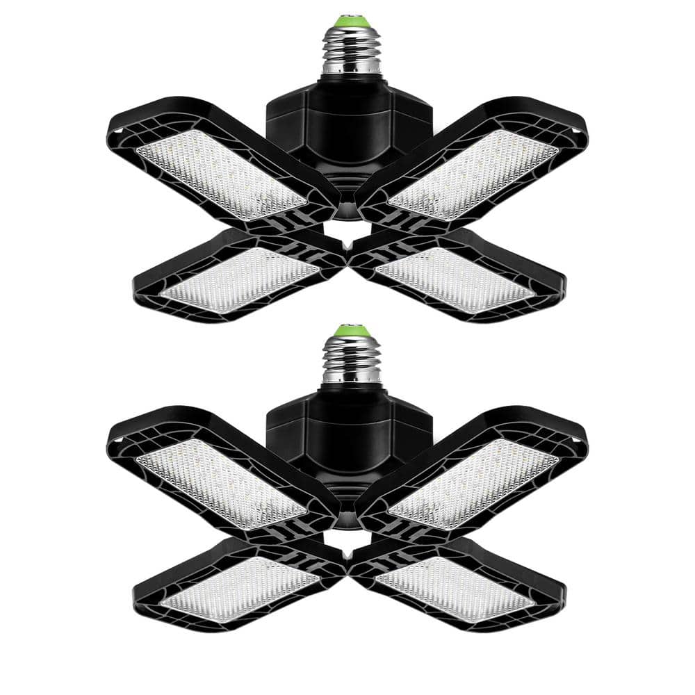 YANSUN 80-Watt Black Deformable LED Adjustable Garage Light Semi-Flush  Mount Lighting, 4-Leaf 6000K Daylight White (2-Pack) H-GL00501E26 The  Home Depot